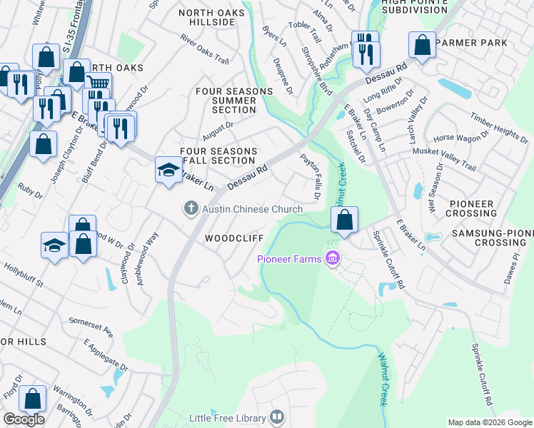 map of restaurants, bars, coffee shops, grocery stores, and more near 1413 Brixey Cove in Austin
