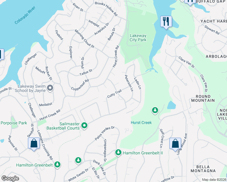 map of restaurants, bars, coffee shops, grocery stores, and more near 106 Rupen Drive in Lakeway