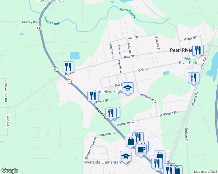map of restaurants, bars, coffee shops, grocery stores, and more near 64568 Contessa Drive in Pearl River