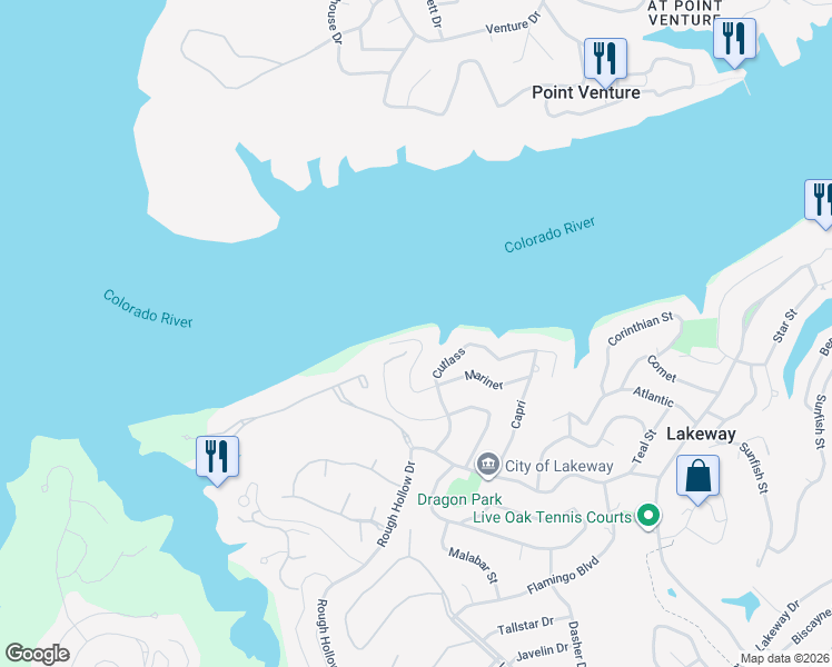 map of restaurants, bars, coffee shops, grocery stores, and more near 817 Mariner in Lakeway