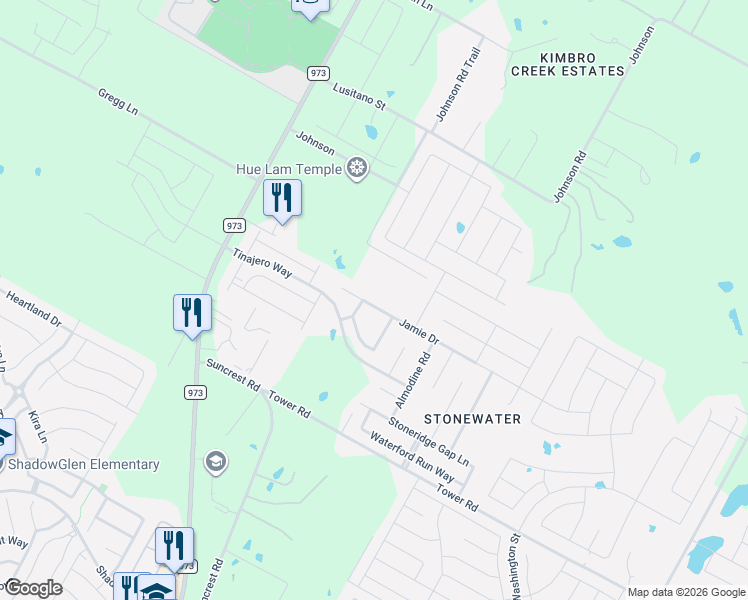 map of restaurants, bars, coffee shops, grocery stores, and more near 11904 Jamie Drive in Manor