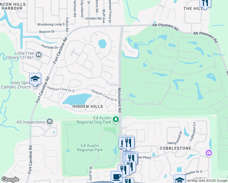 map of restaurants, bars, coffee shops, grocery stores, and more near 4046 High Pine Road in Jacksonville