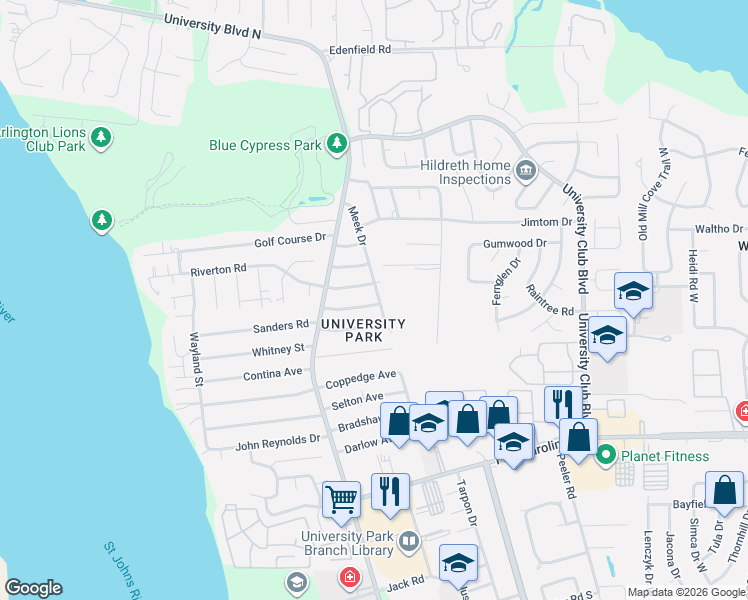 map of restaurants, bars, coffee shops, grocery stores, and more near 5547 Riverton Road in Jacksonville