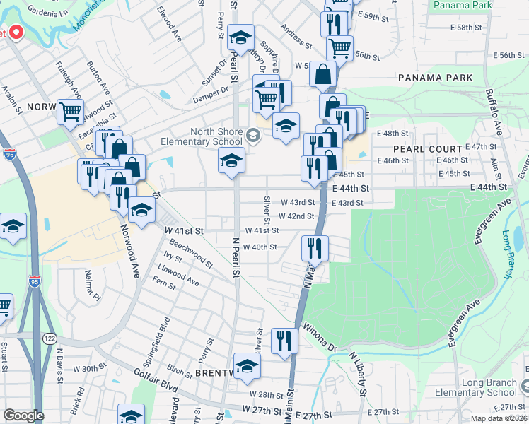 map of restaurants, bars, coffee shops, grocery stores, and more near 221 West 43rd Street in Jacksonville