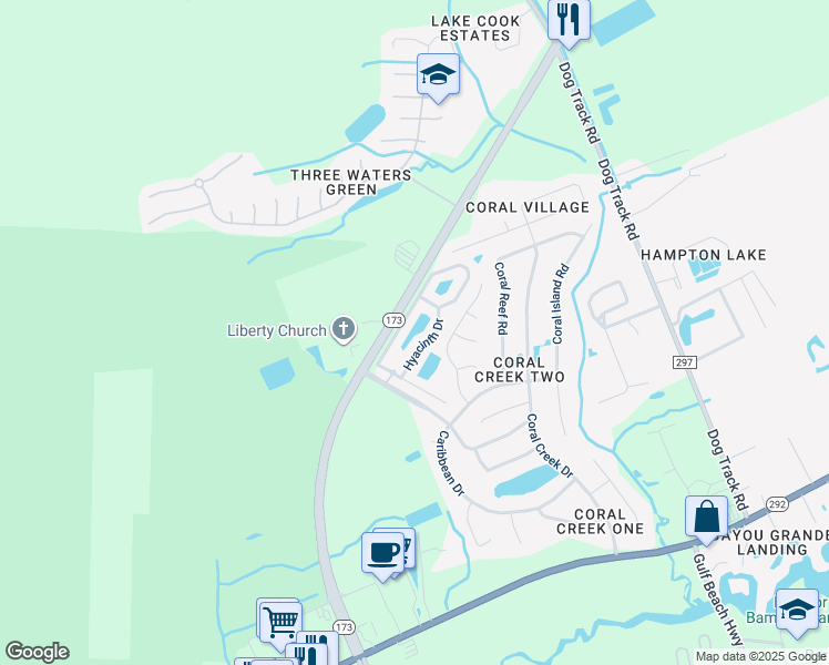 map of restaurants, bars, coffee shops, grocery stores, and more near 201-299 Marigold Dr in Pensacola