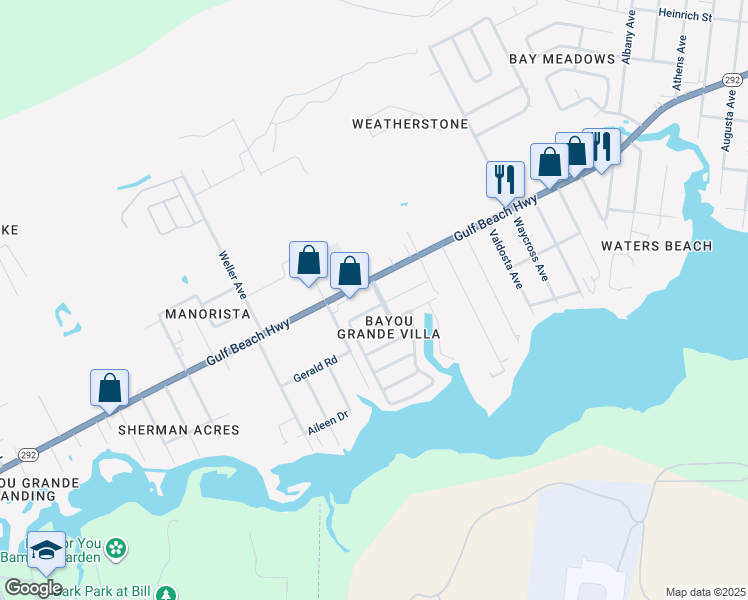 map of restaurants, bars, coffee shops, grocery stores, and more near 2315 San Marcos Camino in Pensacola