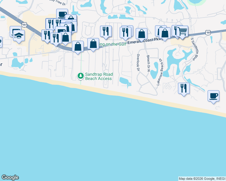 map of restaurants, bars, coffee shops, grocery stores, and more near 313 Rue Martine in Miramar Beach