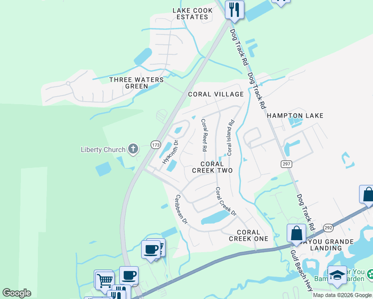 map of restaurants, bars, coffee shops, grocery stores, and more near 2134 Antillies Drive in Pensacola