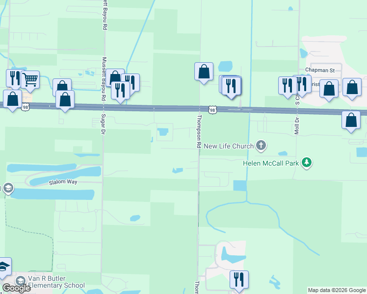 map of restaurants, bars, coffee shops, grocery stores, and more near 168 Thompson Road in Santa Rosa Beach
