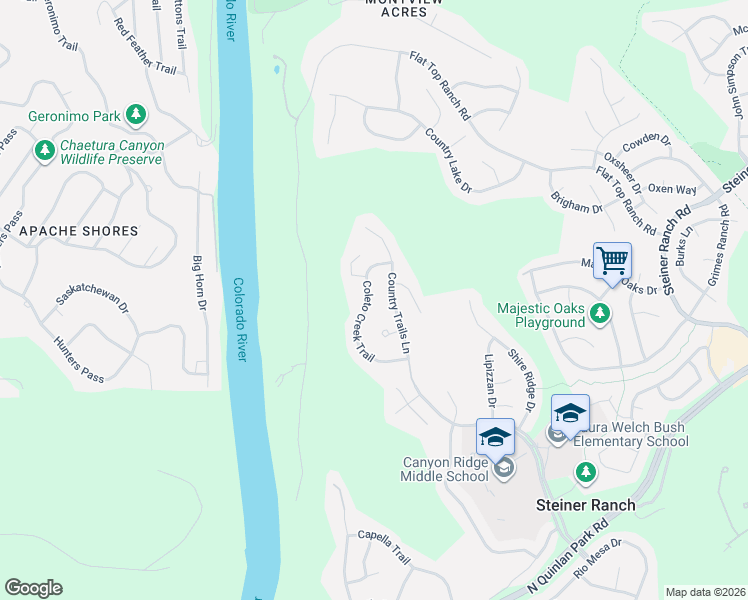 map of restaurants, bars, coffee shops, grocery stores, and more near 13229 Country Trails Lane in Austin