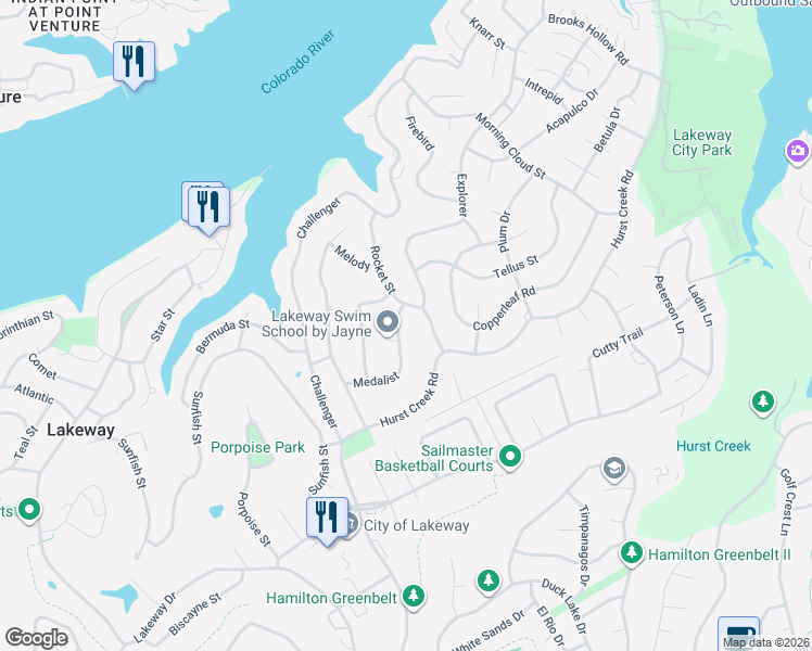 map of restaurants, bars, coffee shops, grocery stores, and more near 126 Medalist in Lakeway