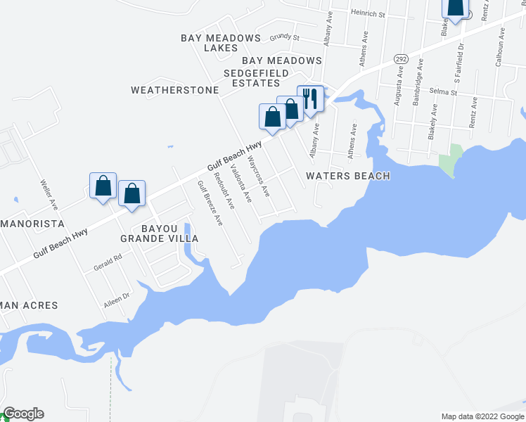 map of restaurants, bars, coffee shops, grocery stores, and more near 3706 Sunnyside Street in Pensacola