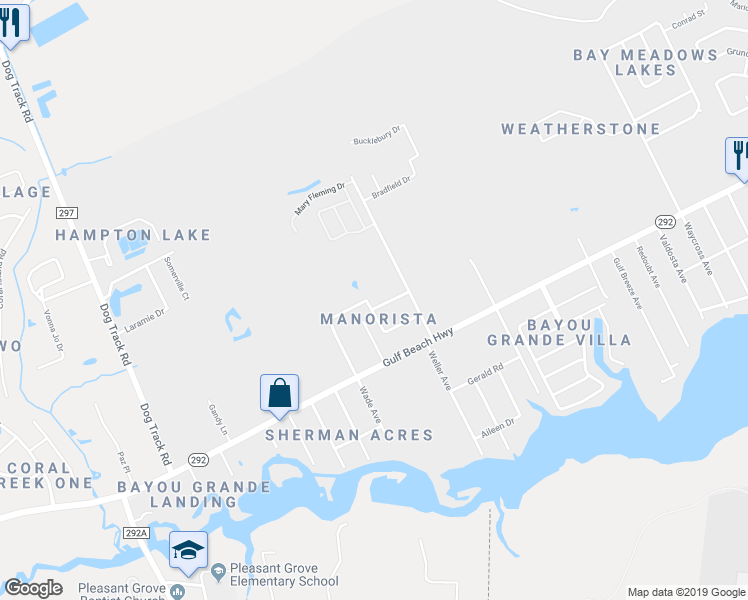 map of restaurants, bars, coffee shops, grocery stores, and more near 8930 Jupiter Drive in Pensacola