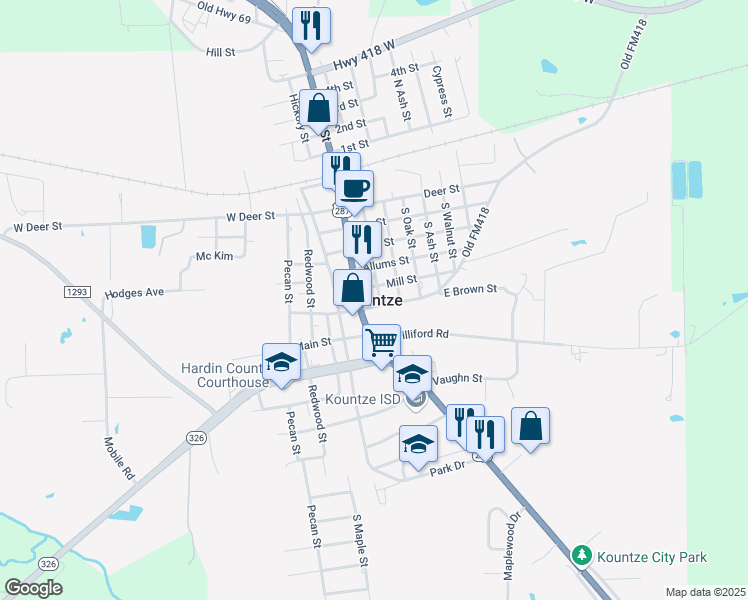 map of restaurants, bars, coffee shops, grocery stores, and more near in Kountze