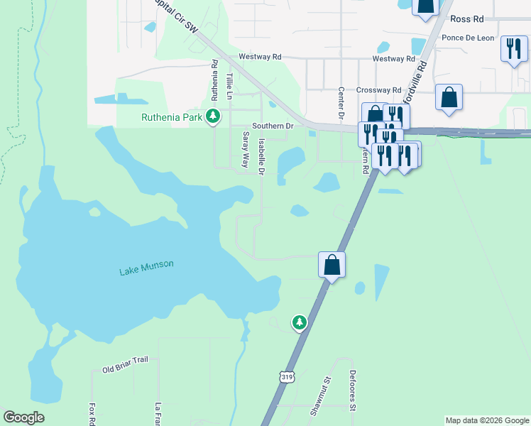 map of restaurants, bars, coffee shops, grocery stores, and more near 1205 Carson Drive in Tallahassee