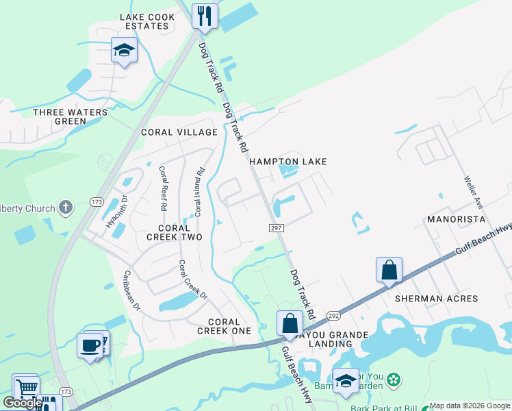 map of restaurants, bars, coffee shops, grocery stores, and more near 9818 Vonna Jo Drive in Pensacola