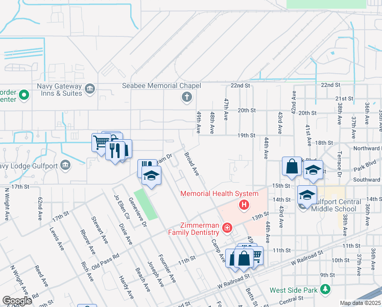 map of restaurants, bars, coffee shops, grocery stores, and more near 1809 49th Avenue in Gulfport