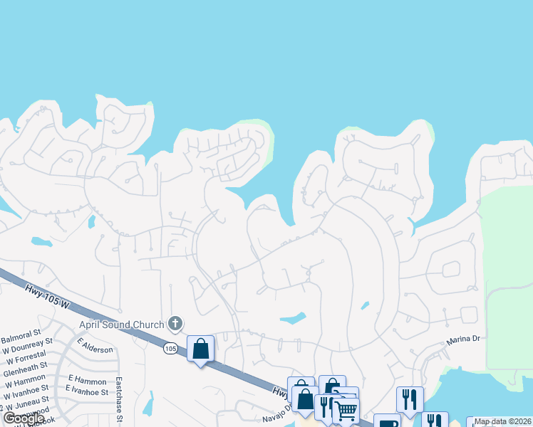 map of restaurants, bars, coffee shops, grocery stores, and more near 46 Waters Edge Street in Montgomery