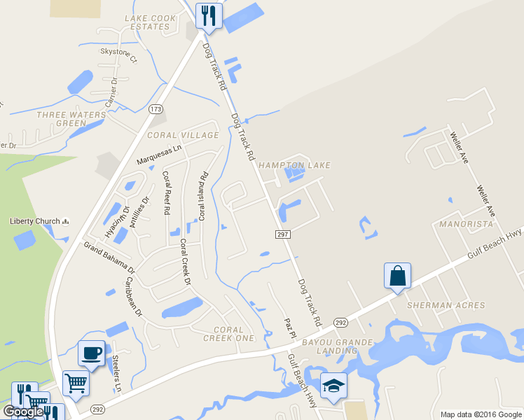 map of restaurants, bars, coffee shops, grocery stores, and more near 9818 Vonna Jo Drive in Pensacola