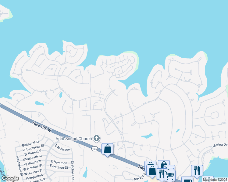 map of restaurants, bars, coffee shops, grocery stores, and more near 173 April Point Drive South in Montgomery