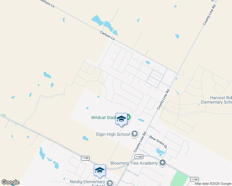 map of restaurants, bars, coffee shops, grocery stores, and more near 14300 County Line Road in Elgin