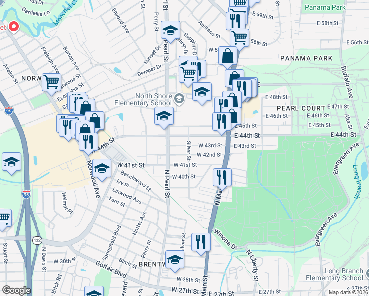 map of restaurants, bars, coffee shops, grocery stores, and more near 221 West 43rd Street in Jacksonville