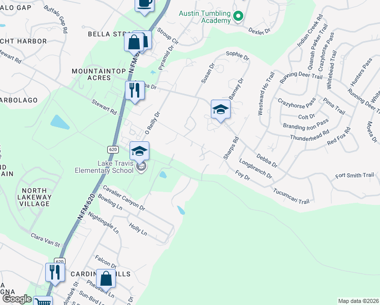 map of restaurants, bars, coffee shops, grocery stores, and more near 15101 Foy Drive in Austin