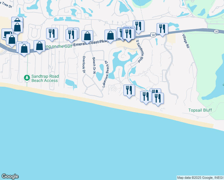 map of restaurants, bars, coffee shops, grocery stores, and more near 4731 Westwinds Drive in Destin