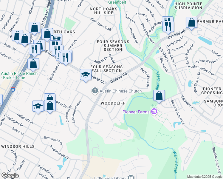 map of restaurants, bars, coffee shops, grocery stores, and more near 1404 Vista Ridge Cove in Austin