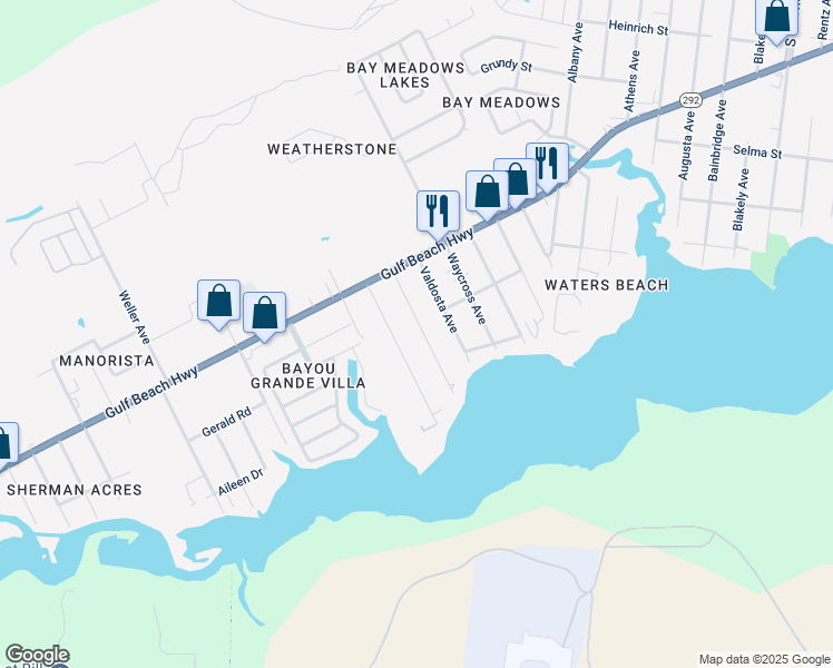 map of restaurants, bars, coffee shops, grocery stores, and more near 2475 Redoubt Avenue in Pensacola