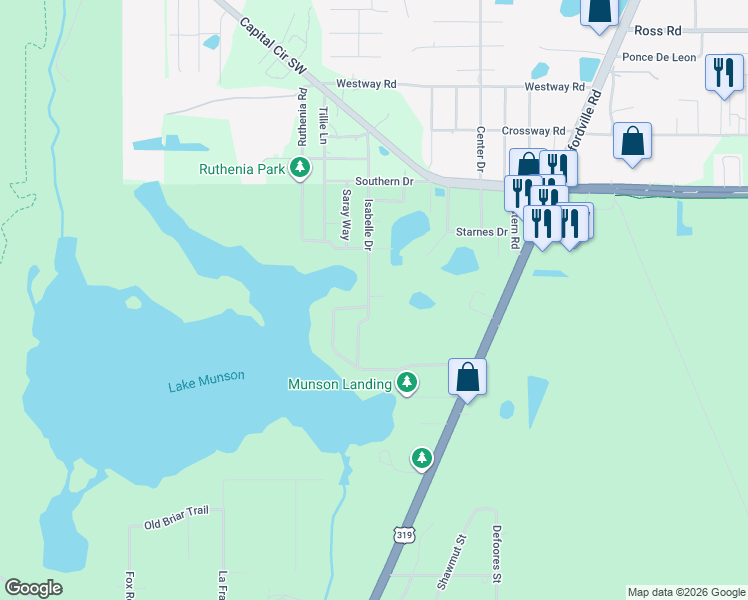 map of restaurants, bars, coffee shops, grocery stores, and more near 1205 Carson Drive in Tallahassee