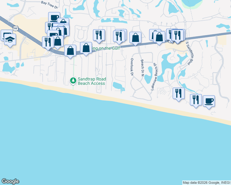 map of restaurants, bars, coffee shops, grocery stores, and more near Hidden Dunes Drive East in Miramar Beach
