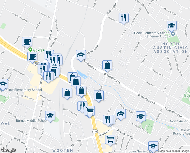 map of restaurants, bars, coffee shops, grocery stores, and more near 1901 West Loop in Austin