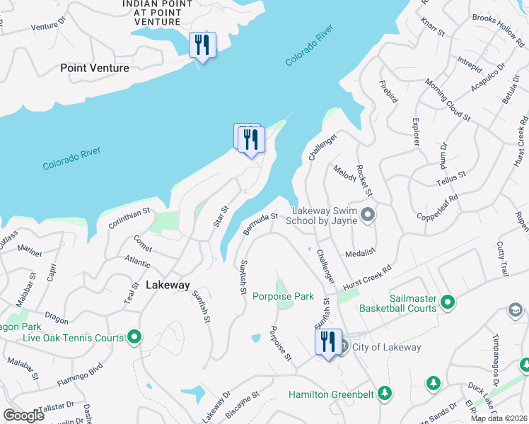 map of restaurants, bars, coffee shops, grocery stores, and more near 728 Bermuda St in Lakeway
