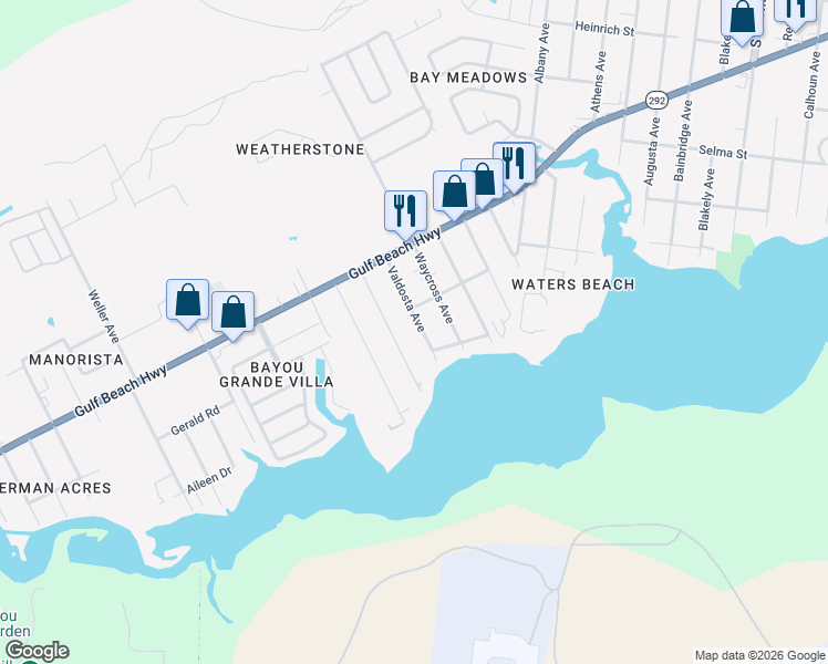 map of restaurants, bars, coffee shops, grocery stores, and more near 115 Valdosta Avenue in Pensacola