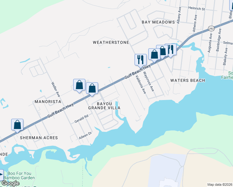 map of restaurants, bars, coffee shops, grocery stores, and more near 8439 San Juan Calzada in Pensacola