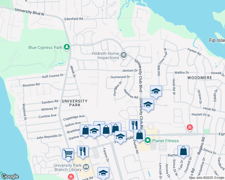 map of restaurants, bars, coffee shops, grocery stores, and more near 3894 Fernglen Drive in Jacksonville