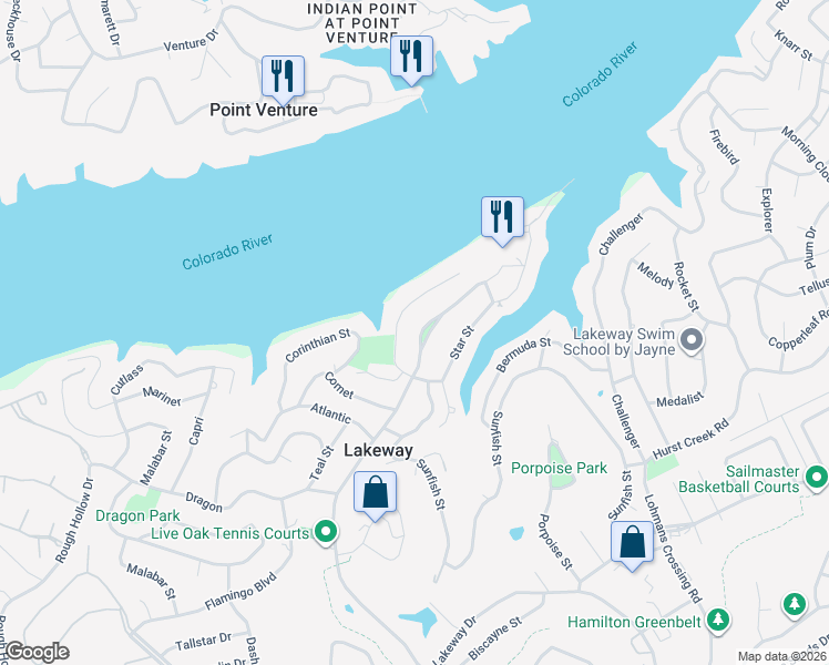 map of restaurants, bars, coffee shops, grocery stores, and more near 129 Lakeway Drive in Lakeway