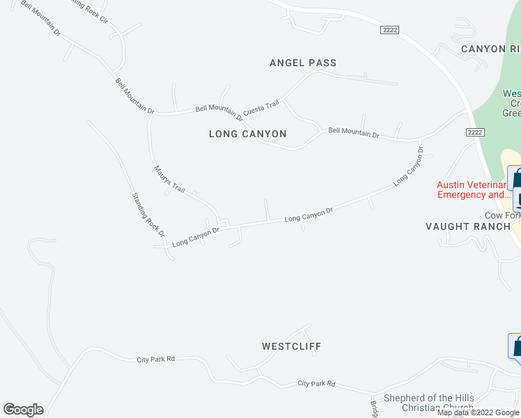 map of restaurants, bars, coffee shops, grocery stores, and more near 8400 Long Canyon Drive in Austin