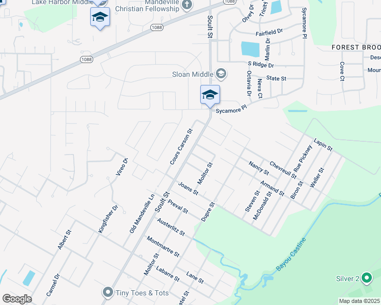map of restaurants, bars, coffee shops, grocery stores, and more near 2063 Soult Street in Mandeville