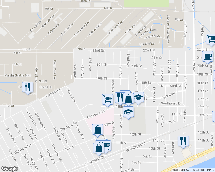 map of restaurants, bars, coffee shops, grocery stores, and more near 1720 45th Avenue in Gulfport