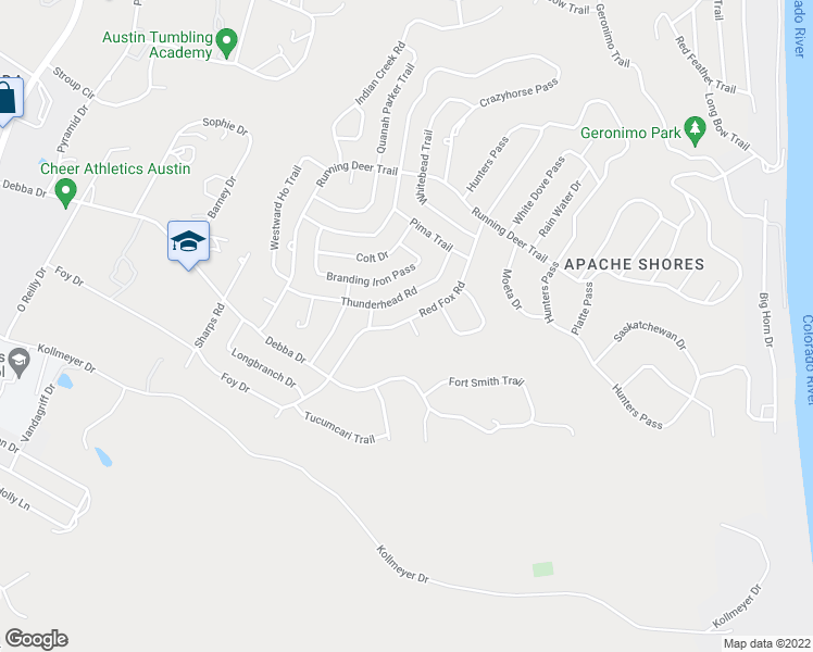 map of restaurants, bars, coffee shops, grocery stores, and more near 1509 Red Fox Road in Austin