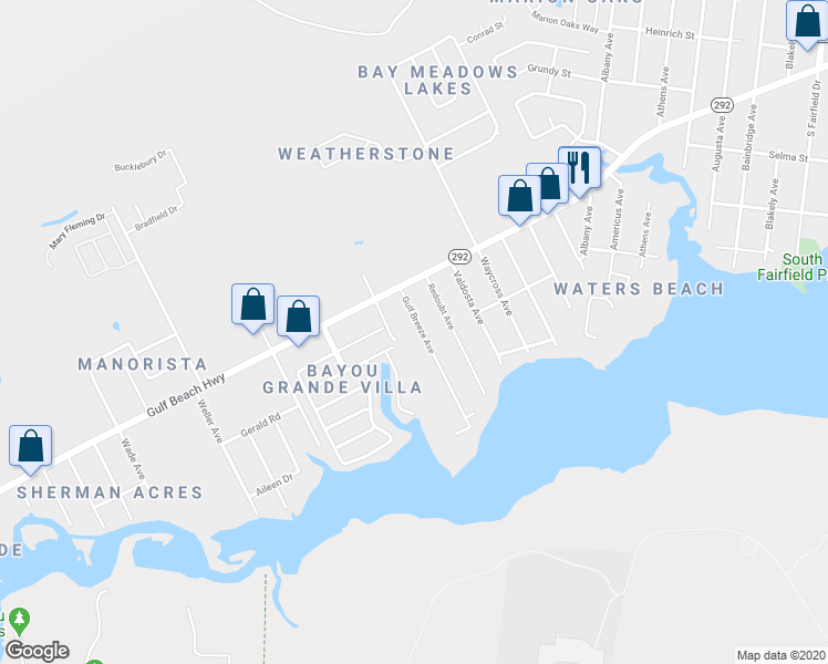 map of restaurants, bars, coffee shops, grocery stores, and more near 2453 Gulf Breeze Avenue in Pensacola