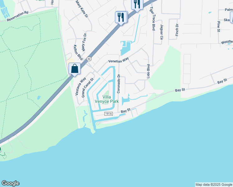 map of restaurants, bars, coffee shops, grocery stores, and more near 947 Coronado Drive in Gulf Breeze
