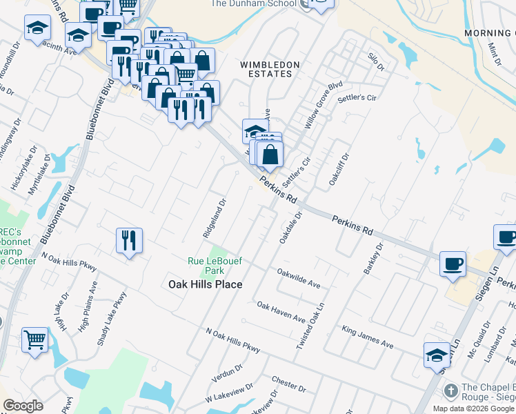 map of restaurants, bars, coffee shops, grocery stores, and more near 1767 Rue Desiree in Baton Rouge
