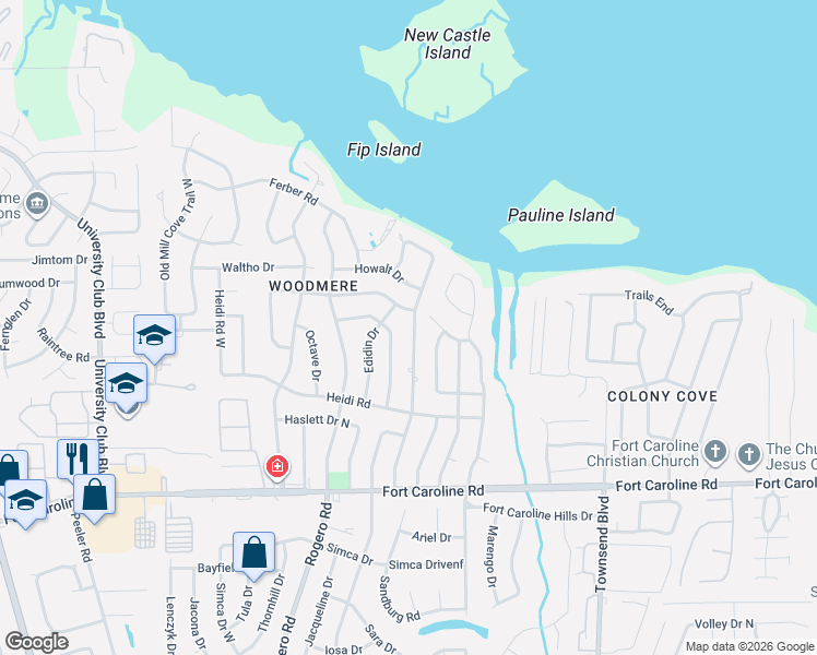 map of restaurants, bars, coffee shops, grocery stores, and more near 3949 Yarborough Drive in Jacksonville