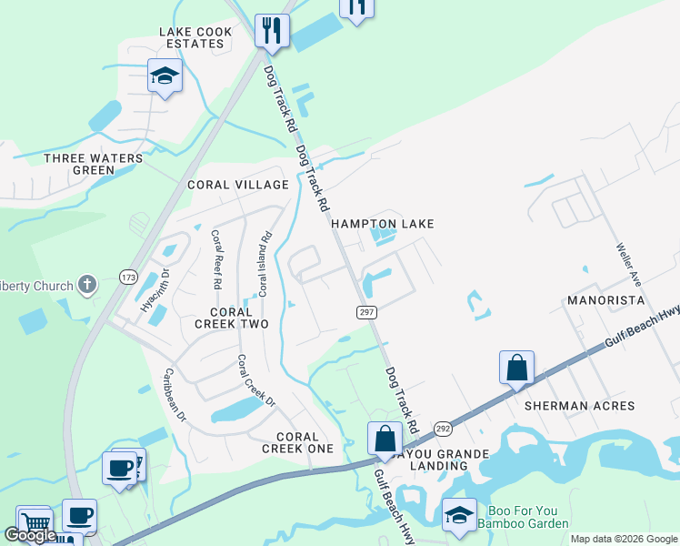 map of restaurants, bars, coffee shops, grocery stores, and more near 9818 Vonna Jo Drive in Pensacola