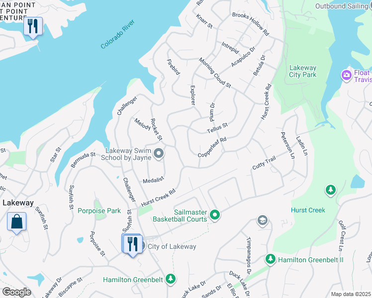 map of restaurants, bars, coffee shops, grocery stores, and more near 309 Copperleaf Road in Lakeway