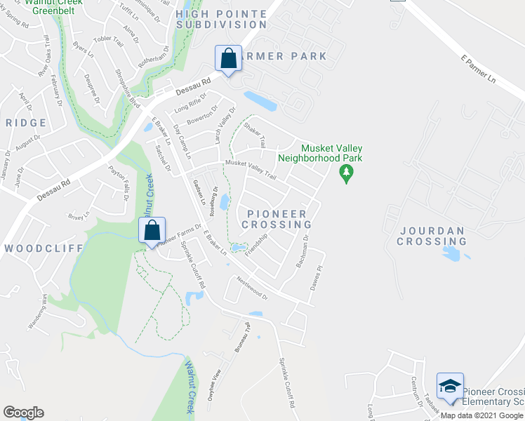 map of restaurants, bars, coffee shops, grocery stores, and more near 11204 Long Winter Drive in Austin