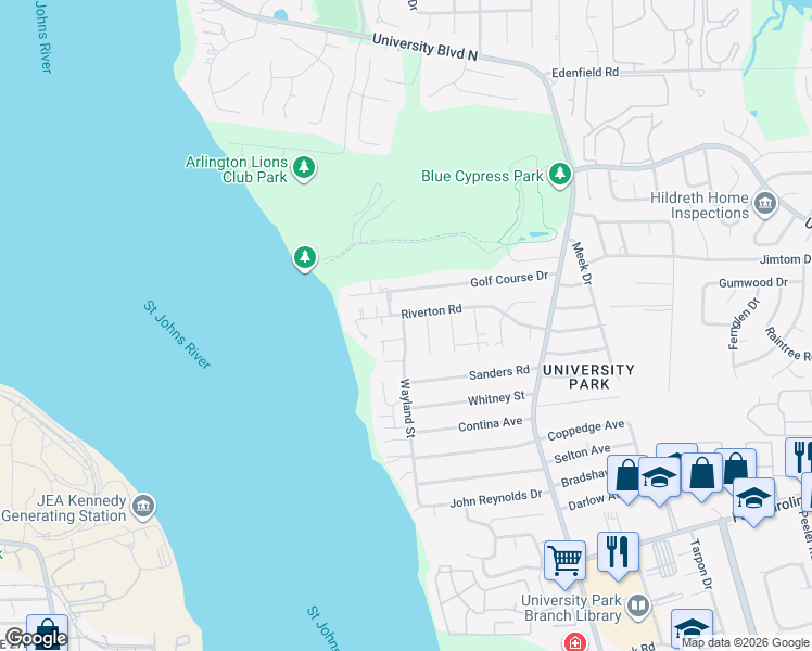 map of restaurants, bars, coffee shops, grocery stores, and more near 3953 Wayland Street in Jacksonville